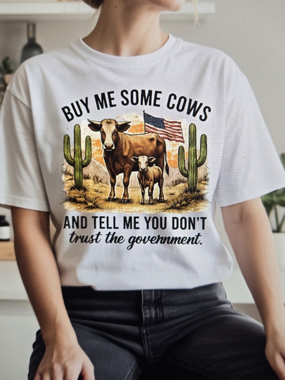 Farm Homestead T-shirt Size Large Buy me some Cows White Short Sleeve